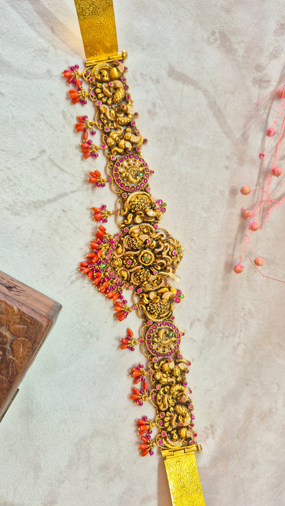 Heritage Kundan Peacock  5D Hip Belt/vaddiyanam