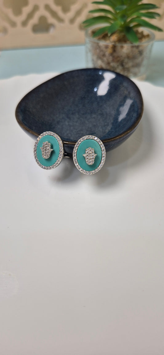 Hamsa stud on blue stone with zircon stones