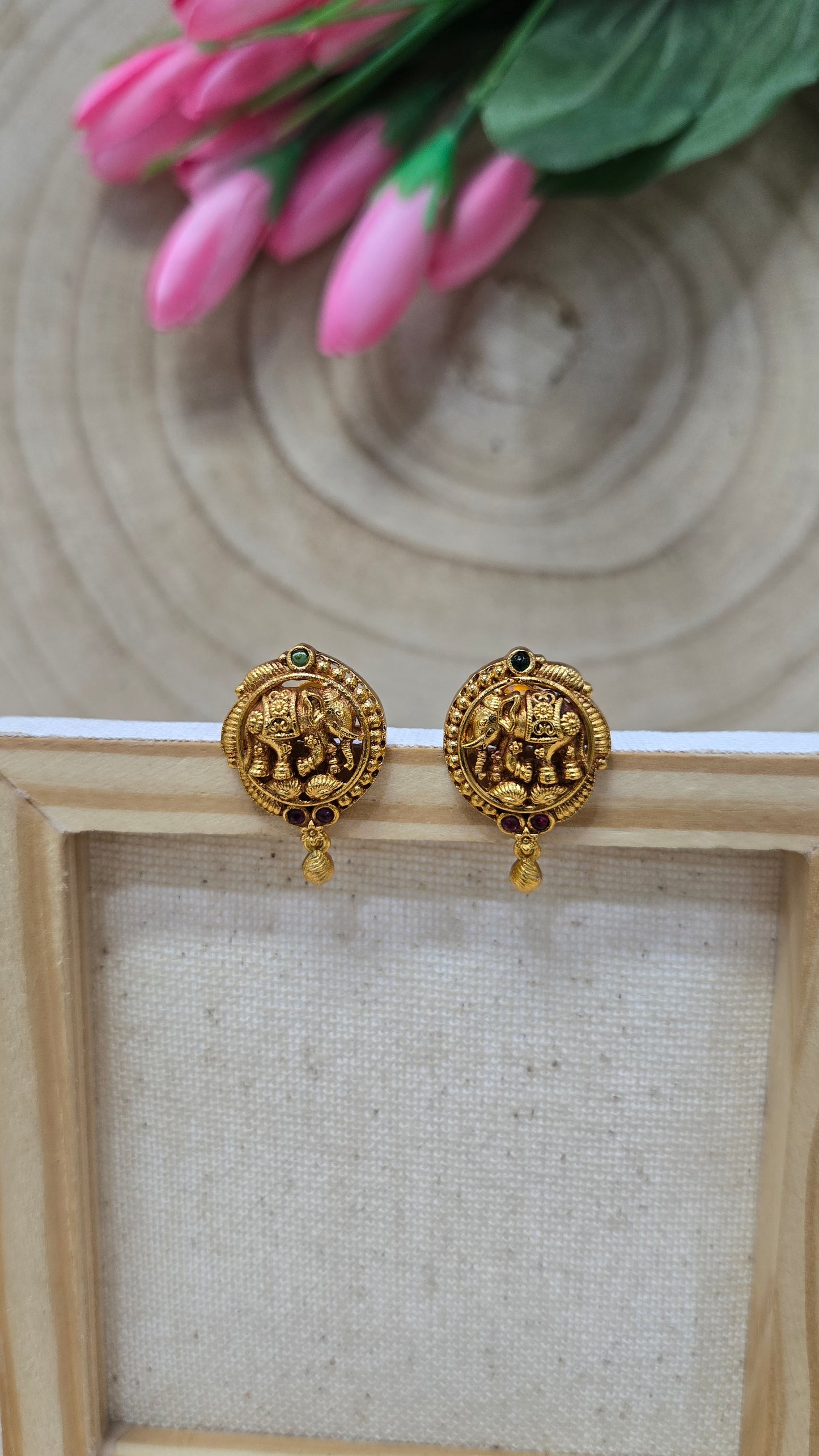 Elephant stud with gold drop