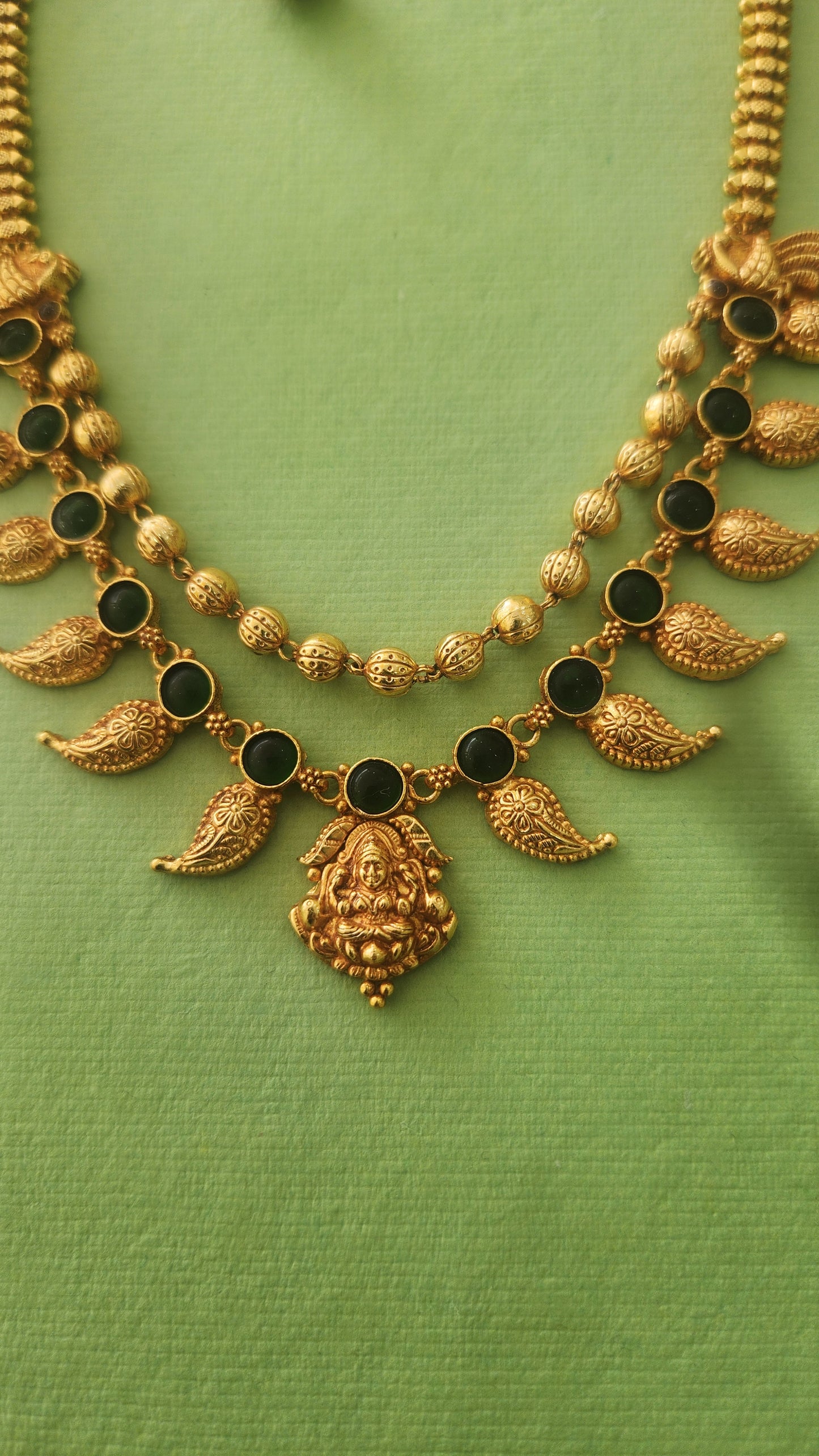 Mango green semi precious stones double layer Necklace