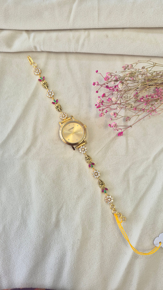 Gold Dial CZ stone lakshmi watch