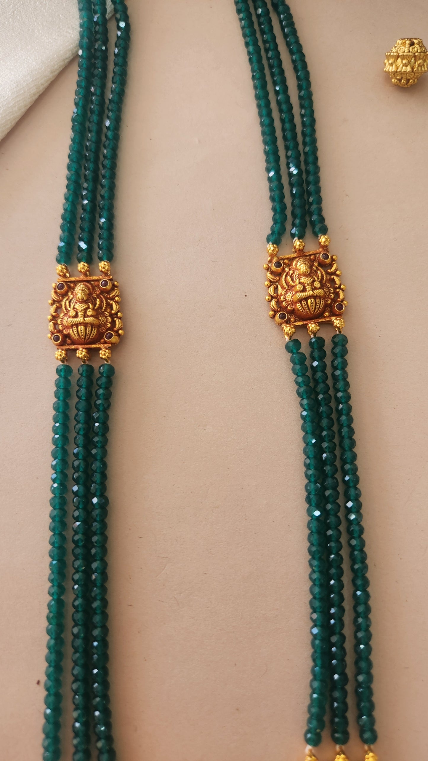 Green Beads Laxmi Haram