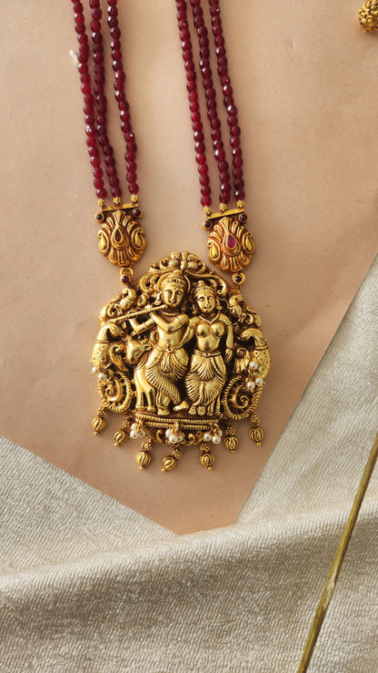 Red Beads Radha Krishna Nakas Long Necklace