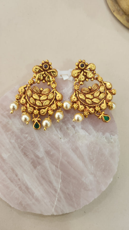 Cute Chandbali Earrings with pearl drops