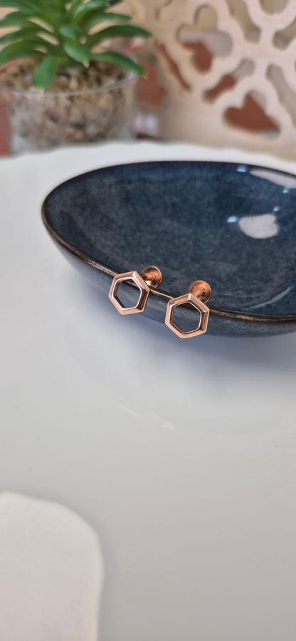 Hexagonal rose gold stud