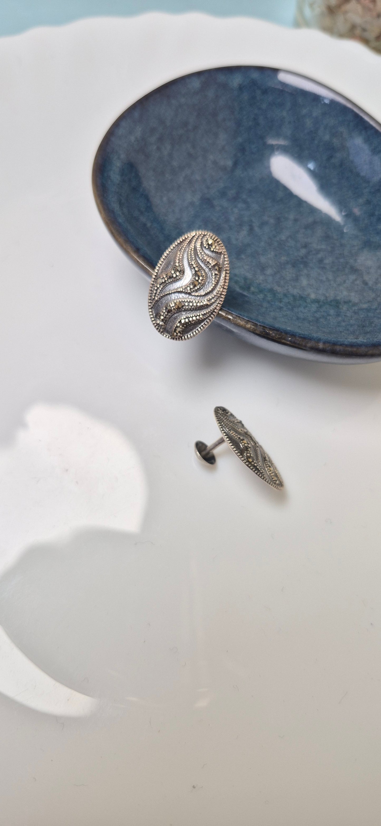 Antique Black tourmaline oval stud