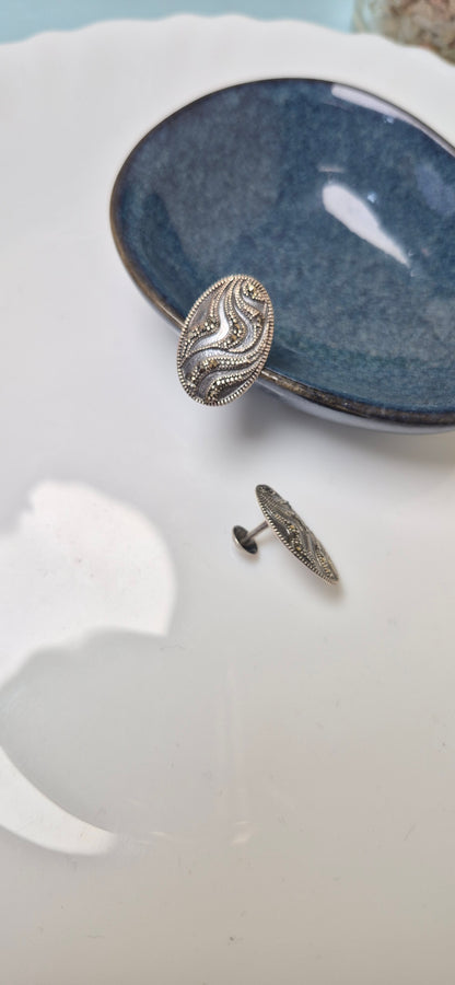 Antique Black tourmaline oval stud