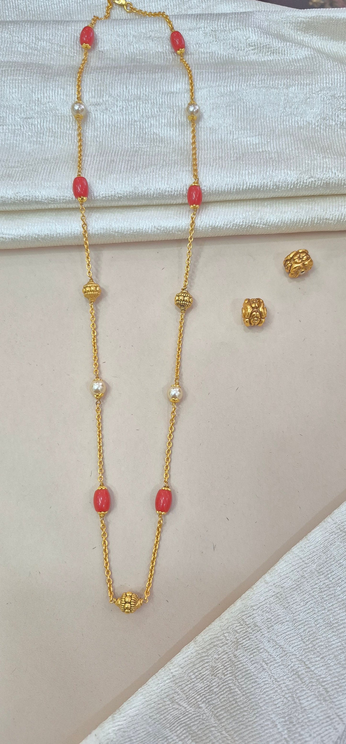 Coral pearl nakshi ball chain