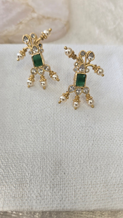 Stone Stud Earrings with green emerald stone