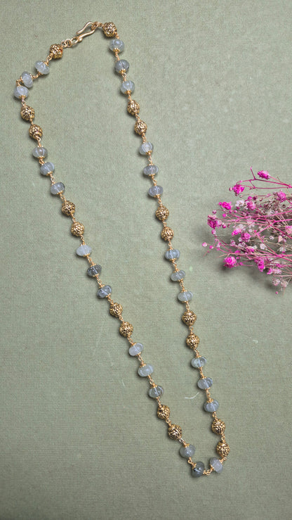 Pumpkin carved strawbery Quartz mala with silver balls