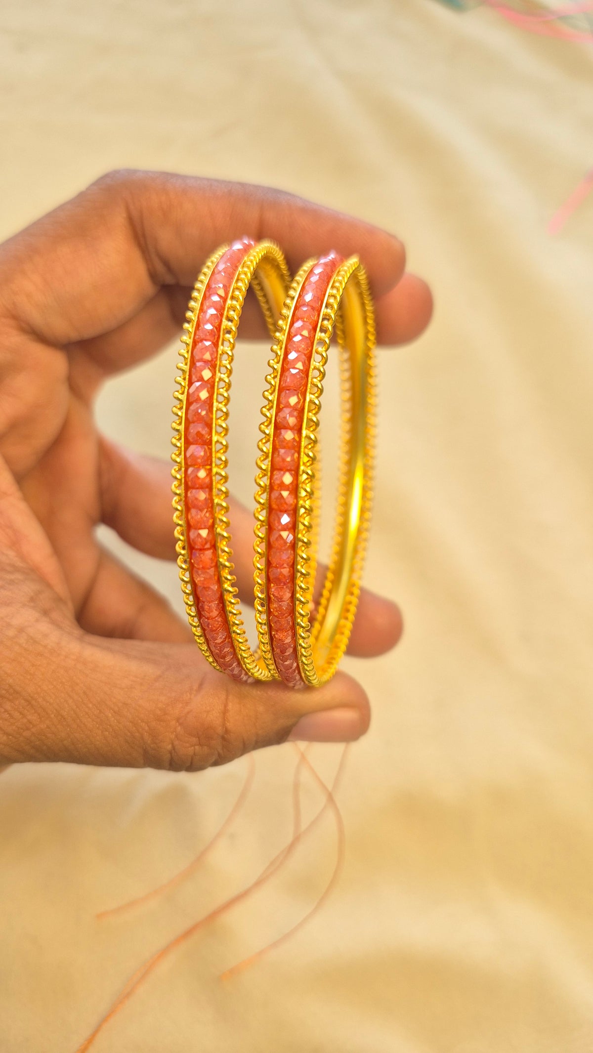Orange Beads in Silver String for Colour Changeable Bangle (1 Pair)