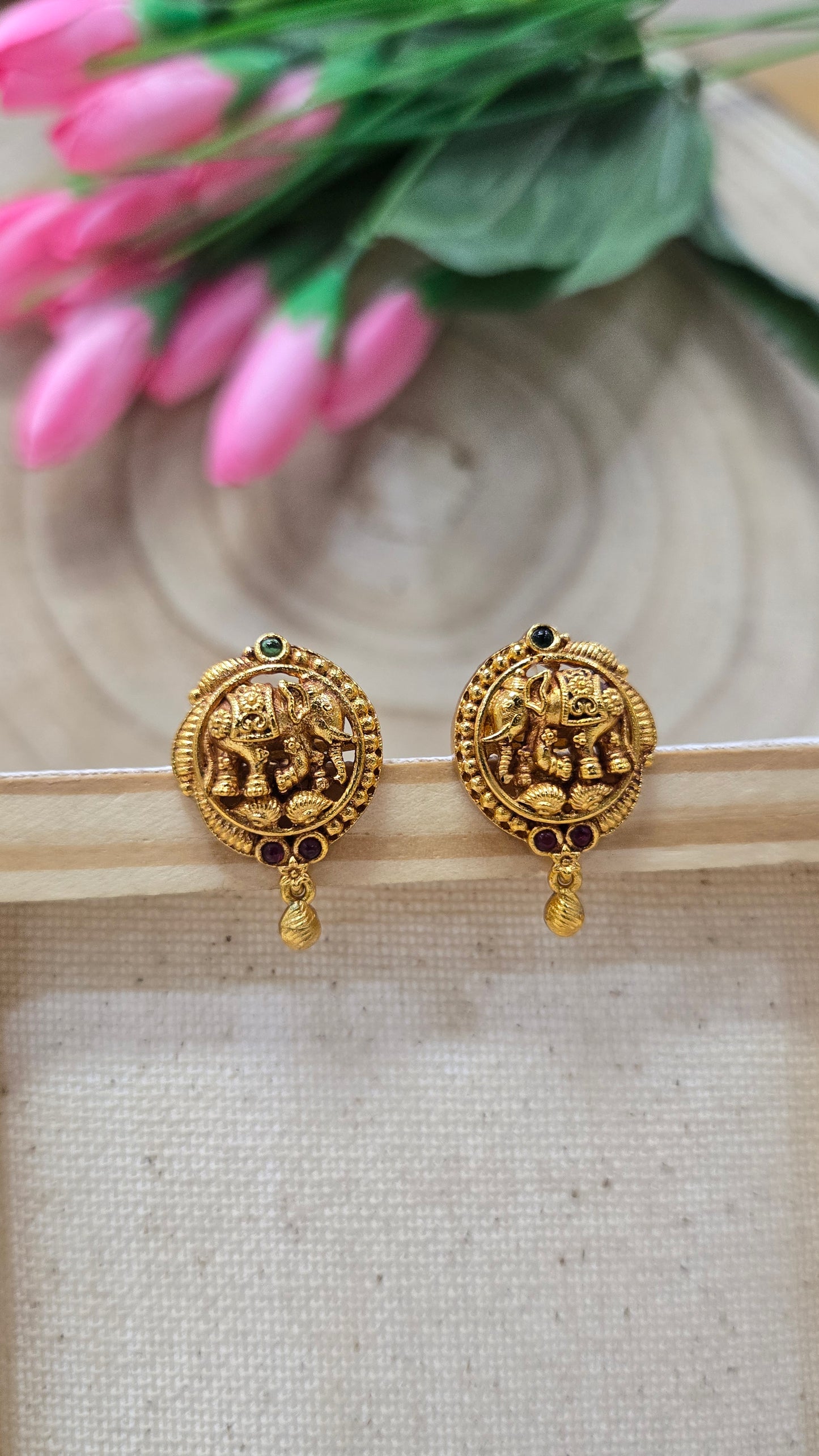 Elephant stud with gold drop