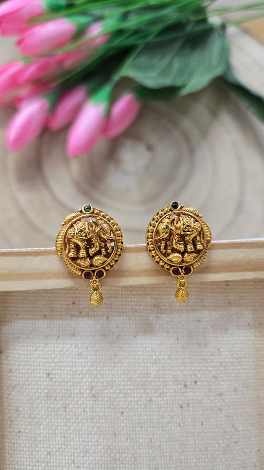 Elephant stud with gold drop