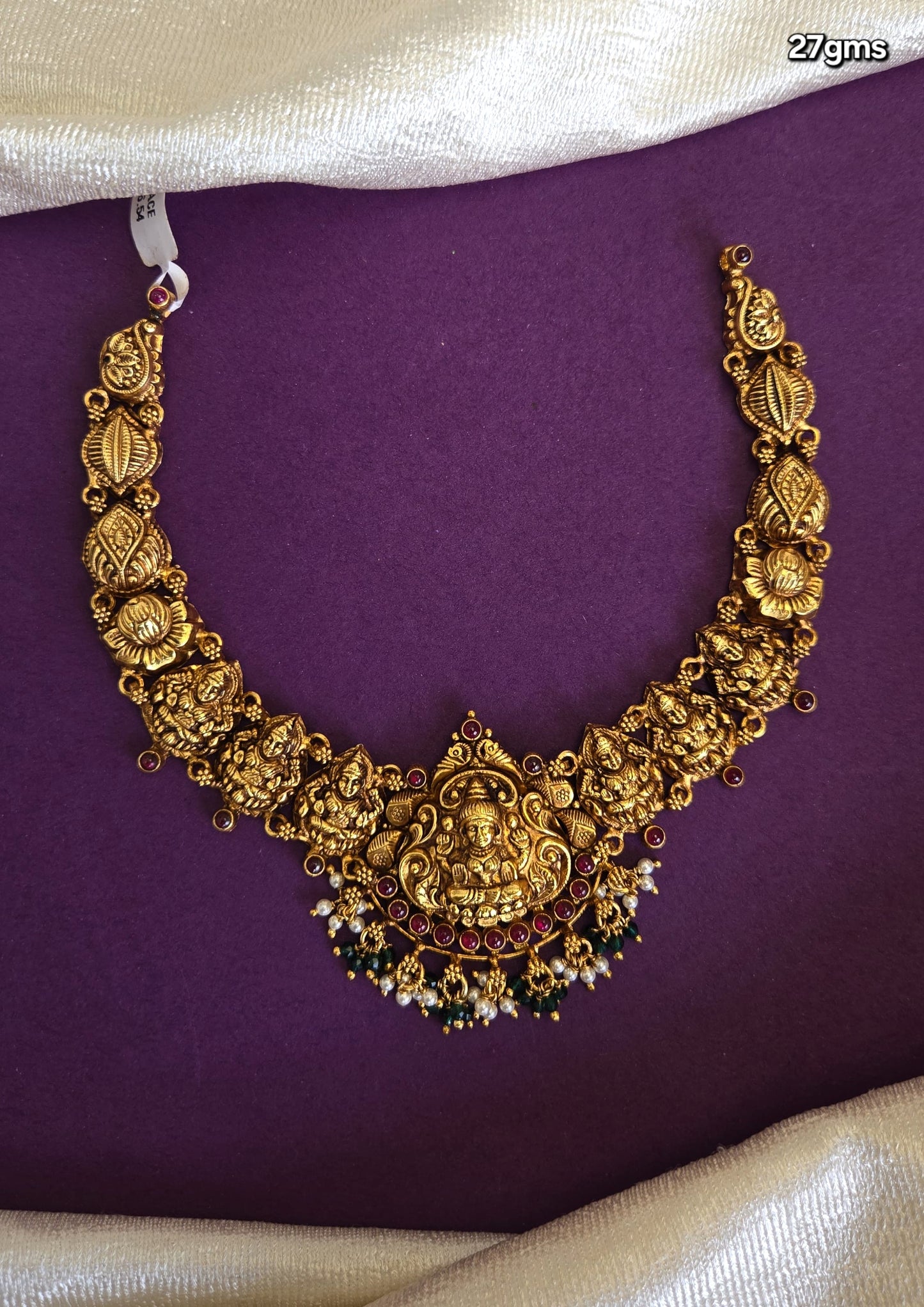 Laxmi Nagas Necklace with green and pearls drops