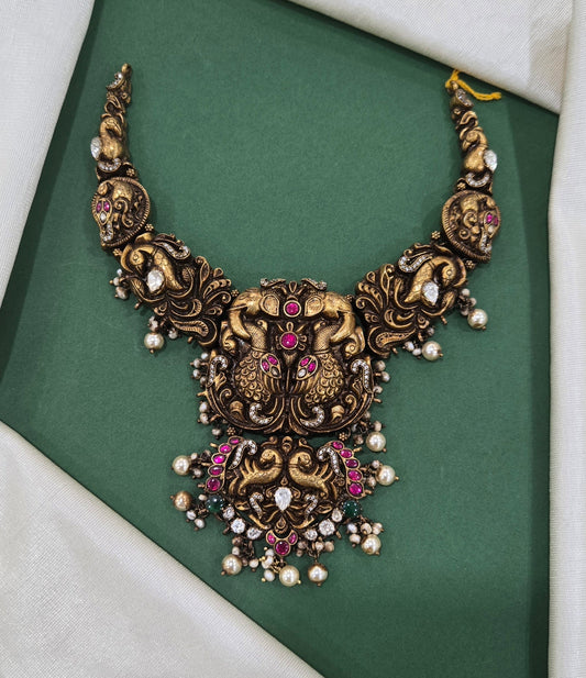 Nakshi kundan Necklace with peacock motifs