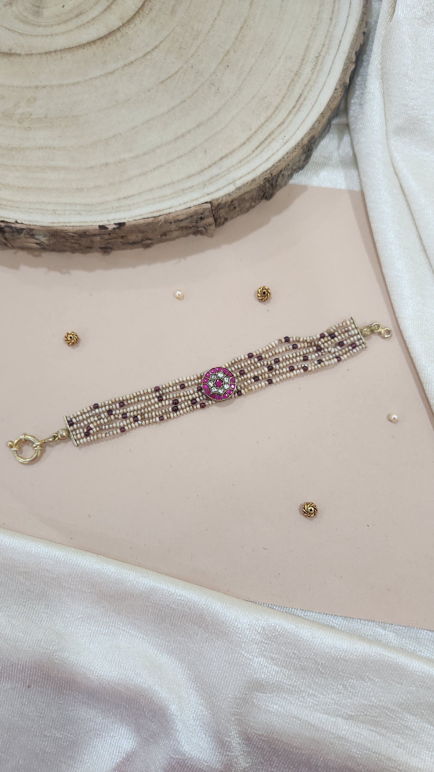Kundan Pearls and ruby bracelet