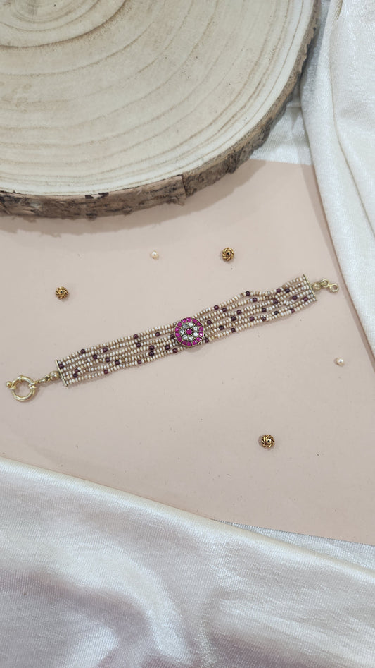 Kundan Pearls and ruby bracelet
