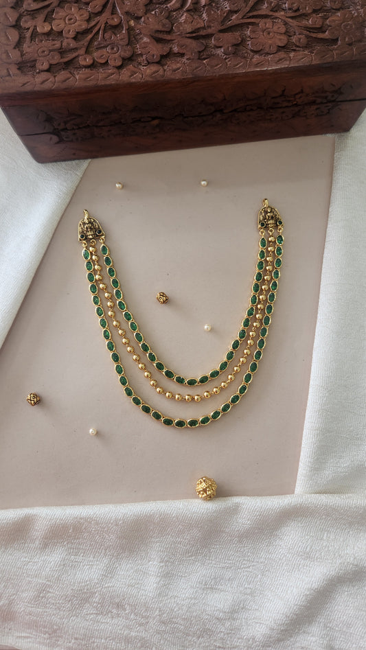 3 layer green emerald stone necklace