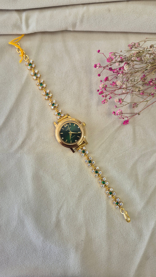Green Dial CZ stone watch