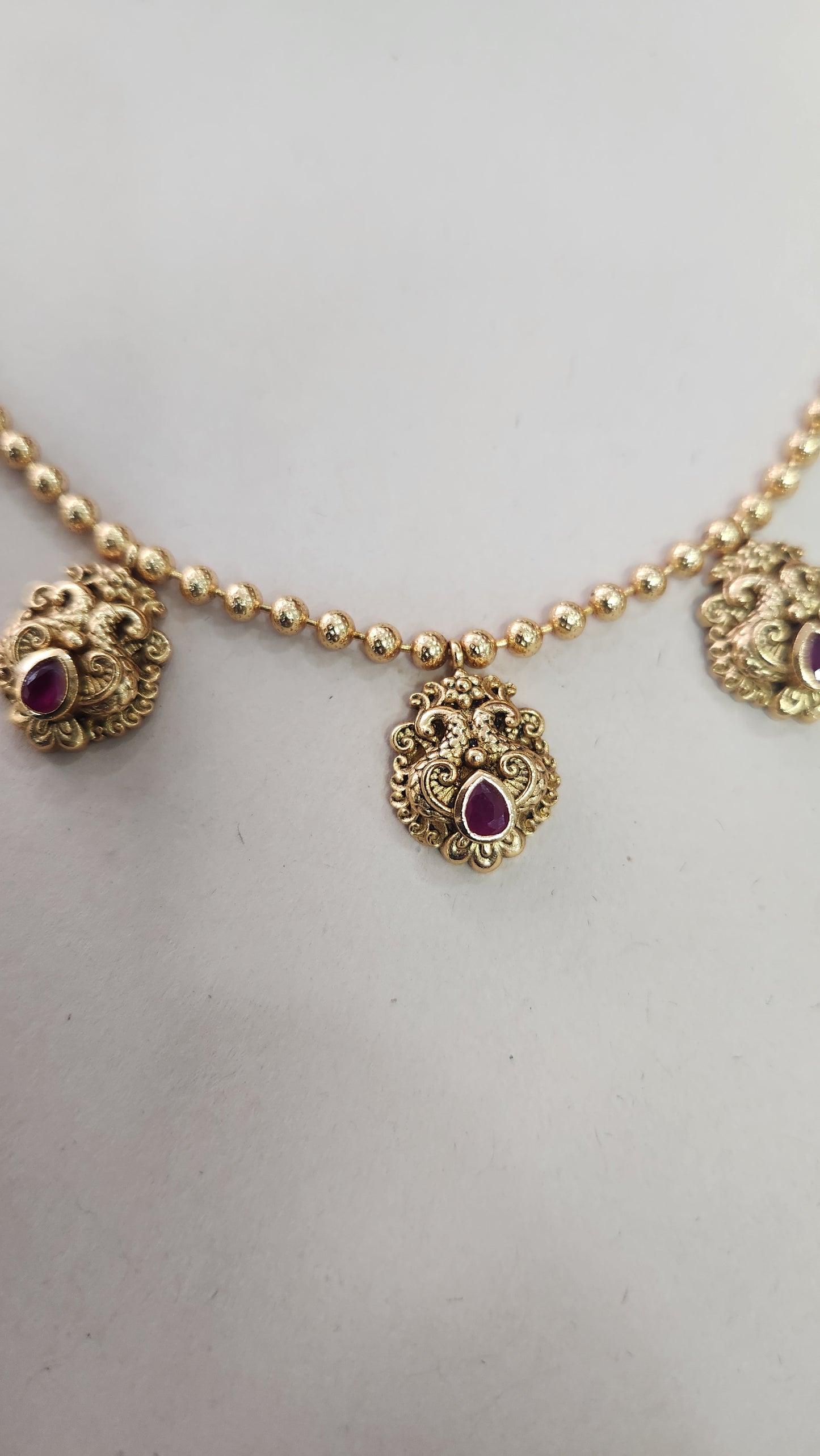 Ball Chain with charm pendants and red stone